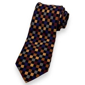 Paul Fredrick 100% Silk Checkered Tie Made In The USA Handprinted In Italy